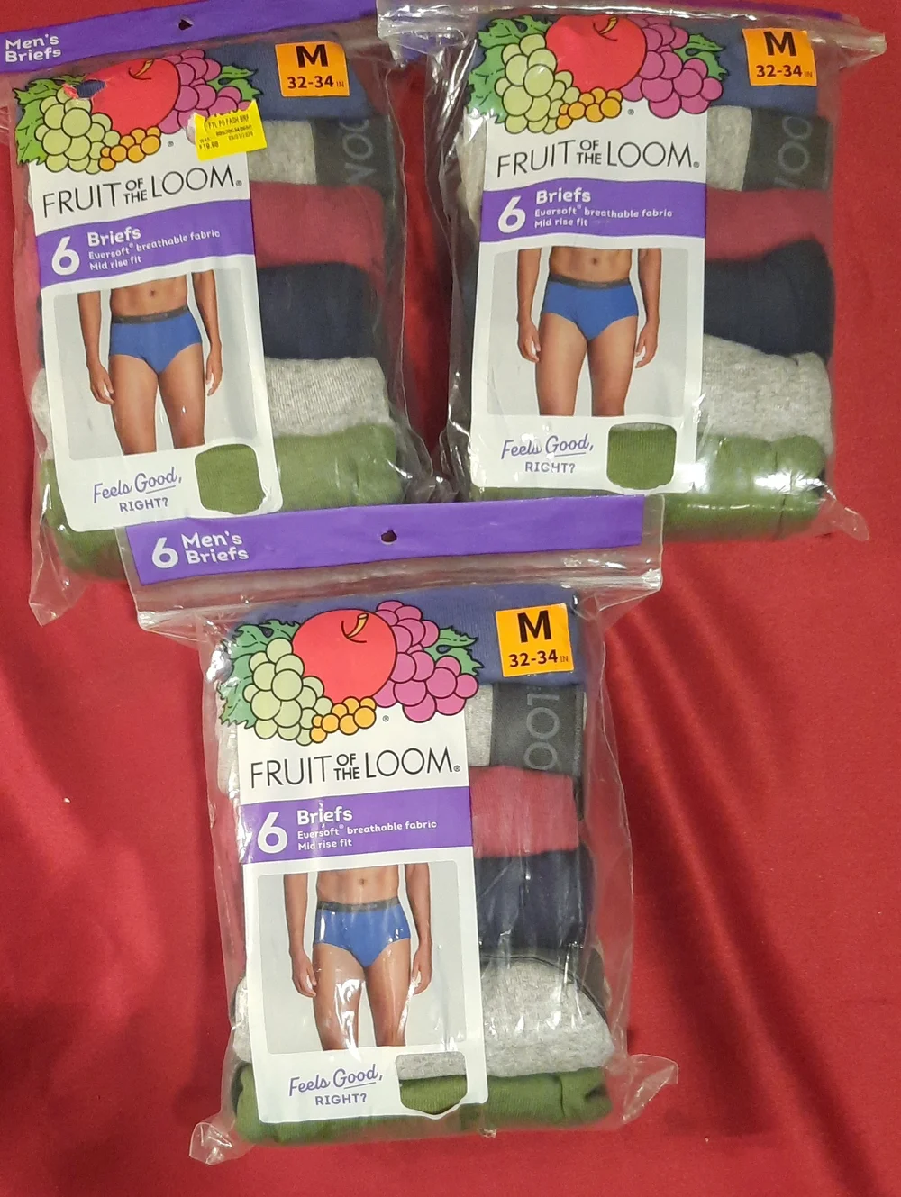 3 Fruit of the Loom Men's Briefs 3-Pack Assorted Red, Navy, Gray, Green M 32-34